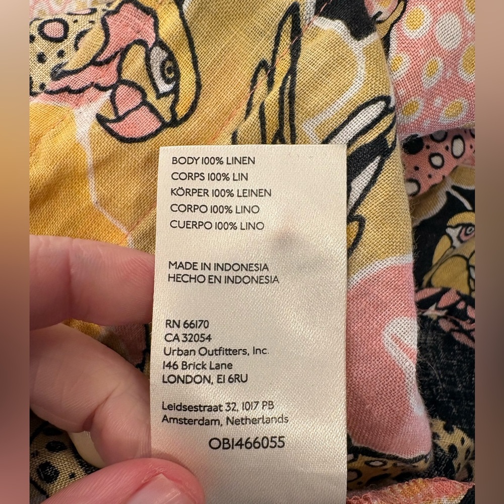 Maeve/Anthro Printed Buttondown Surf Shirt - Linen - Black/Pink/Yellow - Picture 7 of 8
